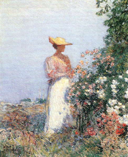 HASSAM WOMAN IN GARDEN ARTIST PAINTING REPRODUCTION HANDMADE CANVAS REPRO WALL