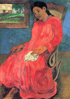 GAUGUIN WOMAN IN RED DRESS ARTIST PAINTING REPRODUCTION HANDMADE OIL CANVAS DECO