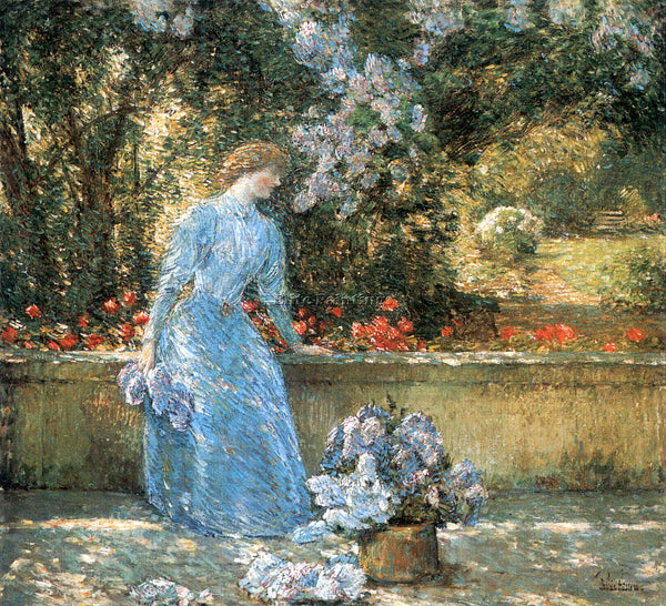 HASSAM WOMAN IN PARK ARTIST PAINTING REPRODUCTION HANDMADE OIL CANVAS REPRO WALL