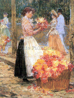 HASSAM WOMAN SELLS FLOWERS ARTIST PAINTING REPRODUCTION HANDMADE OIL CANVAS DECO
