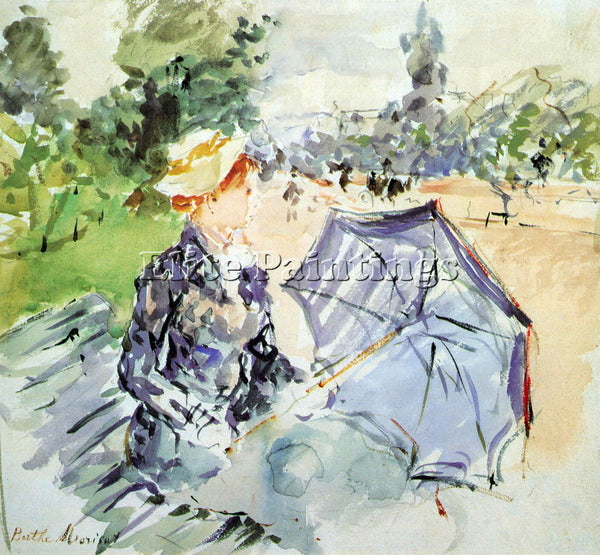 MORISOT WOMAN WITH PARASOL SITTING IN THE PARK ARTIST PAINTING REPRODUCTION OIL