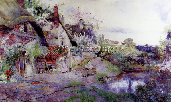 BELGIAN WOODLOCK DAVID ENGLISH IDYLL FIGURES OUTSIDE THACHED COTTAGE OIL CANVAS