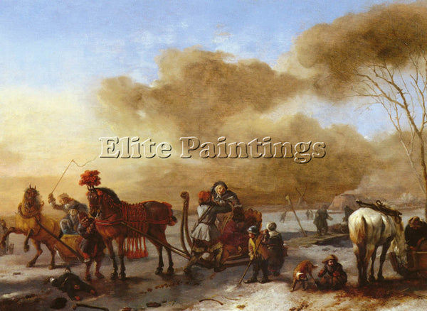 WOUWERMAN PHILIPS A WINTER LANDSCAPE WITH HORSE DRAWN SLEDS ARTIST PAINTING OIL