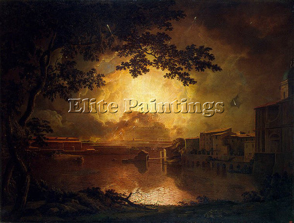 JOSEPH WRIGHT OF DERBY FIREWORK DISPLAY AT CASTEL SANT ANGELO IN ROME ARTIST OIL