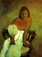 GAUGUIN YOUNG GIRL WITH FAN ARTIST PAINTING REPRODUCTION HANDMADE OIL CANVAS ART