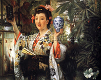 JAMES JACQUES-JOSEPH TISSOT YOUNG LADY HOLDING JAPANESE OBJECTS ARTIST PAINTING