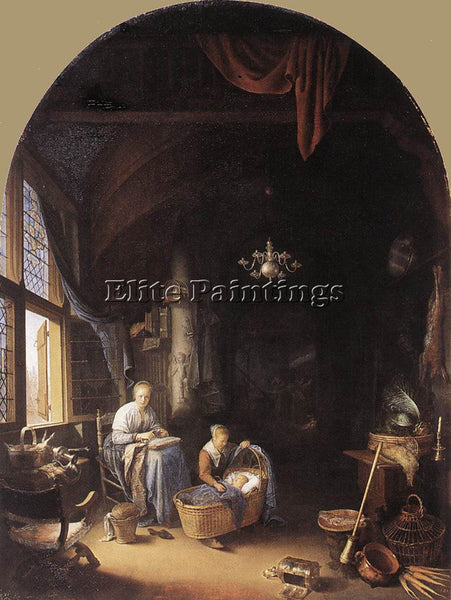 GERRIT DOU YOUNG MOTHER ARTIST PAINTING REPRODUCTION HANDMADE CANVAS REPRO WALL