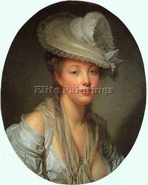JEAN BAPTISTE GREUZE YOUNG WOMAN IN A WHITE HAT ARTIST PAINTING REPRODUCTION OIL