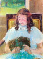 CASSATT YOUNG GIRL READING ARTIST PAINTING REPRODUCTION HANDMADE OIL CANVAS DECO