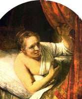 REMBRANDT YOUNG WOMAN IN BED ARTIST PAINTING REPRODUCTION HANDMADE CANVAS REPRO