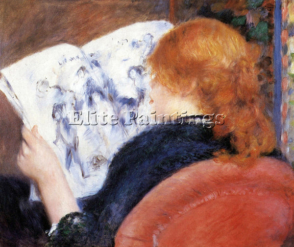 RENOIR YOUNG WOMAN READS ILLUSTRATED JOURNAL ARTIST PAINTING HANDMADE OIL CANVAS