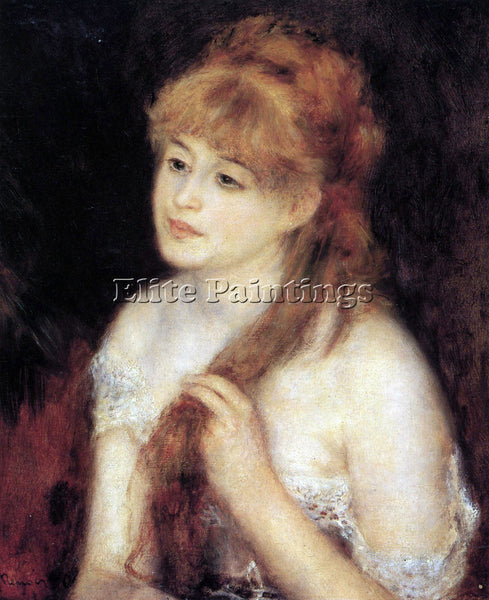 RENOIR YOUNG WOMAN STROKES HER HAIR ARTIST PAINTING REPRODUCTION HANDMADE OIL