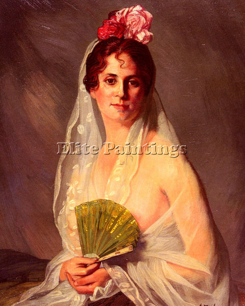 ZAMACOIS Y ZABALA A LADY WITH A FAN ARTIST PAINTING REPRODUCTION HANDMADE OIL