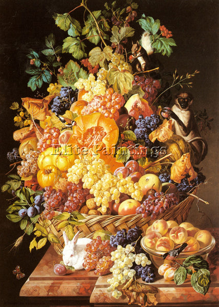 SWISS ZINNOGGER LEOPOLD A BASKET OF FRUIT WITH ANIMALS ARTIST PAINTING HANDMADE