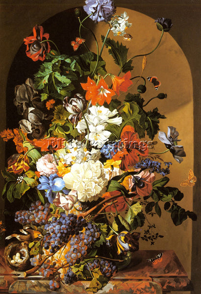 SWISS ZINNOGGER LEOPOLD A STILL LIFE WITH FLOWERS AND GRAPES ARTIST PAINTING OIL