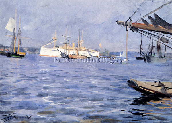 ANDERS ZORN THE BATTLESHIP BALTIMORE IN STOCKHOLM HARBOR ARTIST PAINTING CANVAS