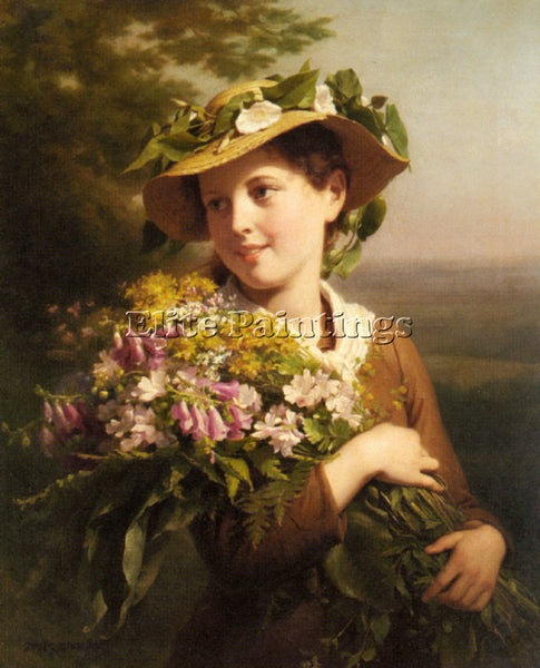 ZUBER-BUHLER FRITZA YOUNG BEAUTY HOLDING A BOUQUET OF FLOWERS PAINTING HANDMADE