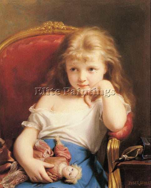 ZUBER-BUHLER FRITZYOUNG GIRL HOLDING A DOLL ARTIST PAINTING HANDMADE OIL CANVAS
