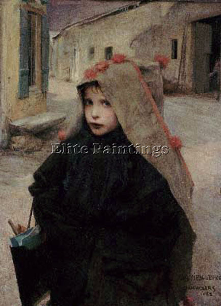 JULES BASTIEN-LEPAGE GOING TO SCHOOL ARTIST PAINTING REPRODUCTION HANDMADE OIL