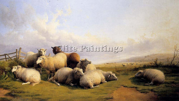 THOMAS SIDNEY COOPER SHEEP IN AN EXTENSIVE LANDSCAPE ARTIST PAINTING HANDMADE