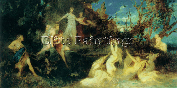 HANS MAKART THE HUNT OF THE DIANA ARTIST PAINTING REPRODUCTION HANDMADE OIL DECO
