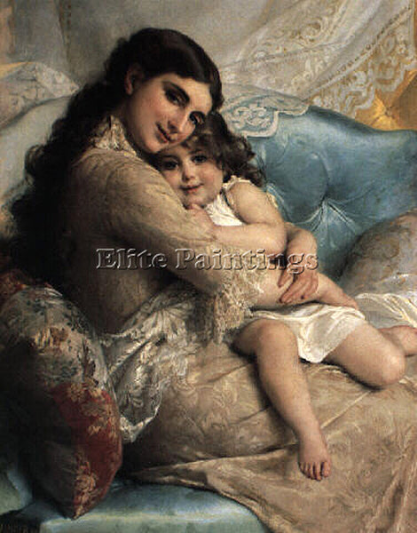 EMILE MUNIER 1885 02 PORTRAIT OF A MOTHER AND DAUGHTER ARTIST PAINTING HANDMADE