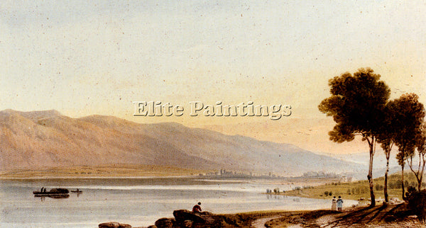JOHN VARLEY FIGURES AND SHEEP ON THE SHORE OF LAKE GENEVA ARTIST PAINTING CANVAS